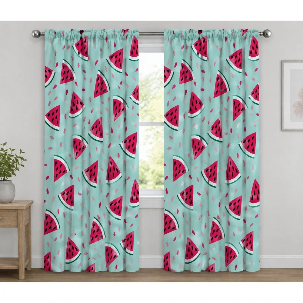 Ambesonne Watermelon Window Curtains 2-Panel Set Mint Green 56x63 Rod Pocket New